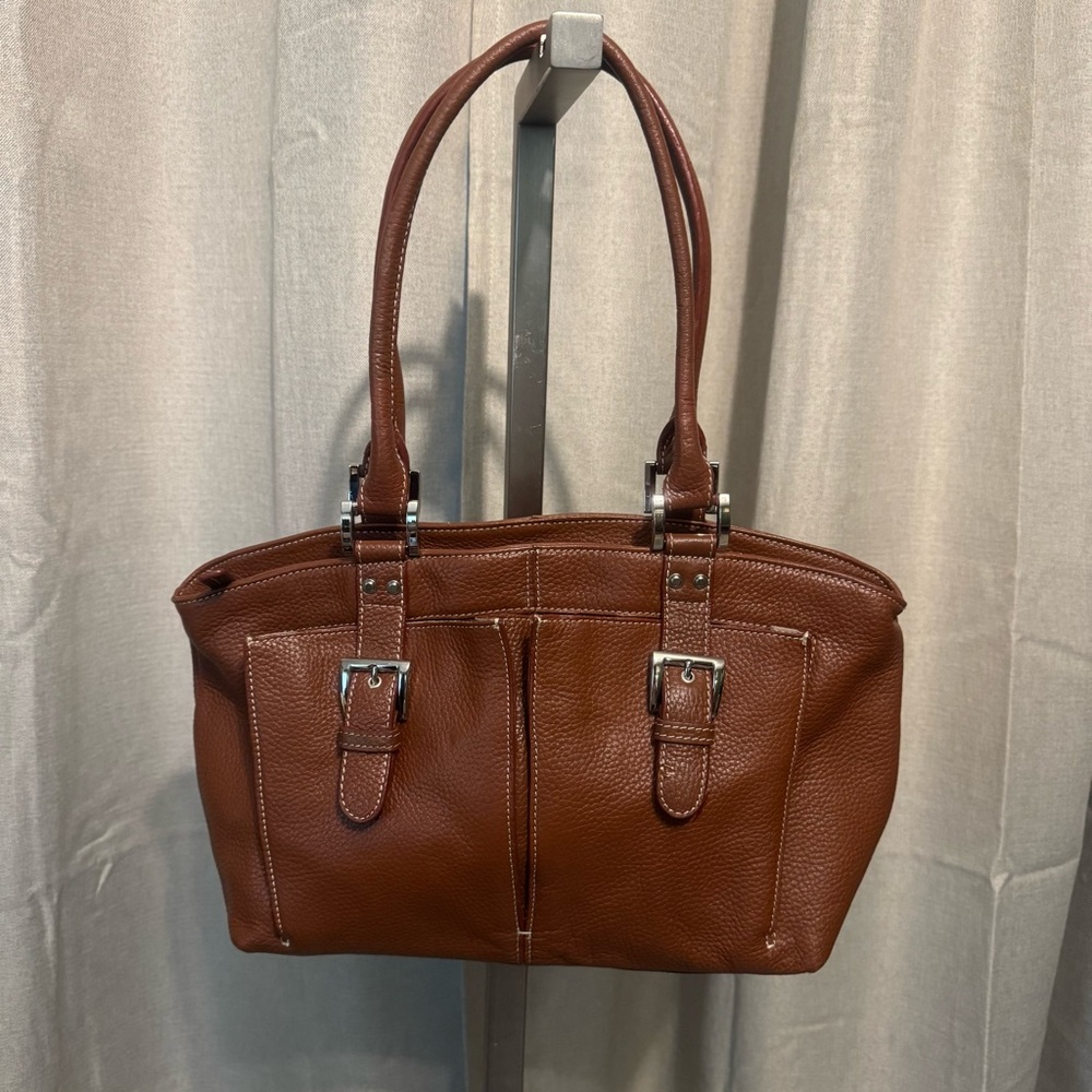 TIGNANELLO Brown Pebbled Leather Shoulder Bag